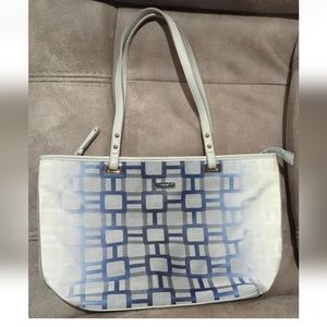 Nine West Gray, White & Shades of Blue Geometric Square Print Shoulder Bag Purse